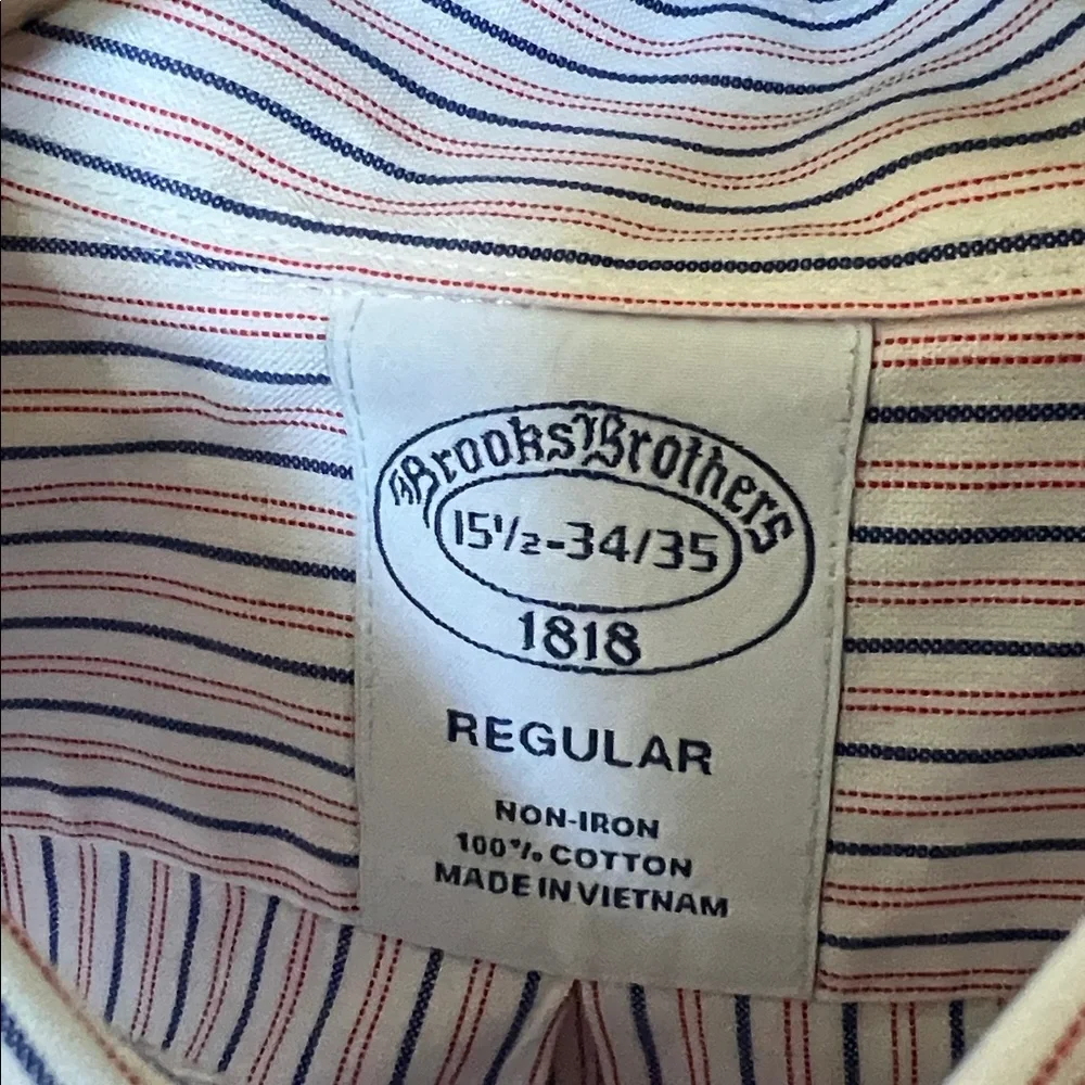 Brooks Brothers White Navy Blue Red Striped Dress Shirt Men 15 1/2 34/35
